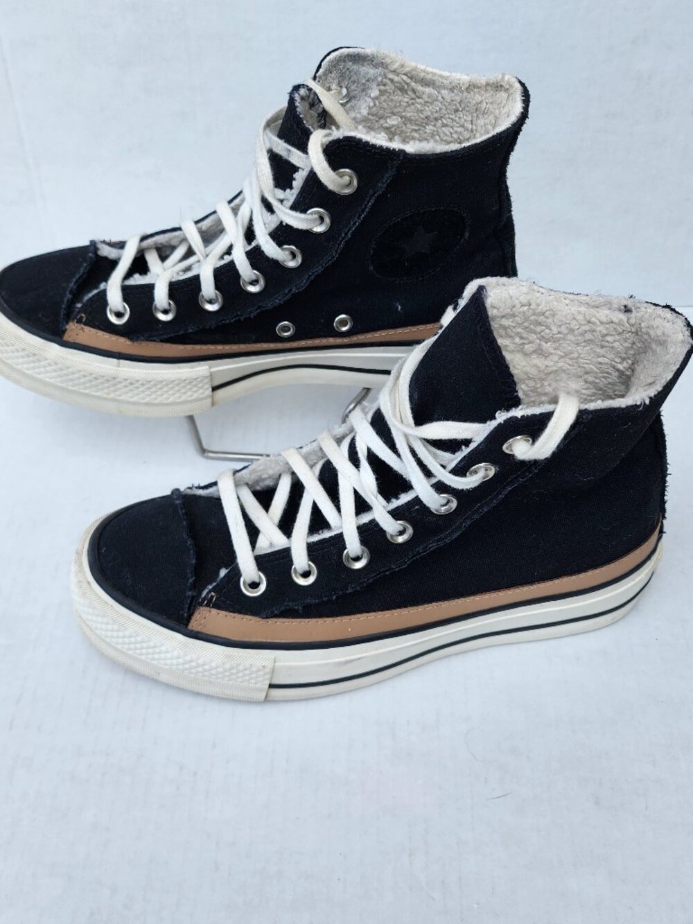 Converse Faux Fur Lined High Top Grunge Black Platform Sneakers EUC Sz 7.5 / 38